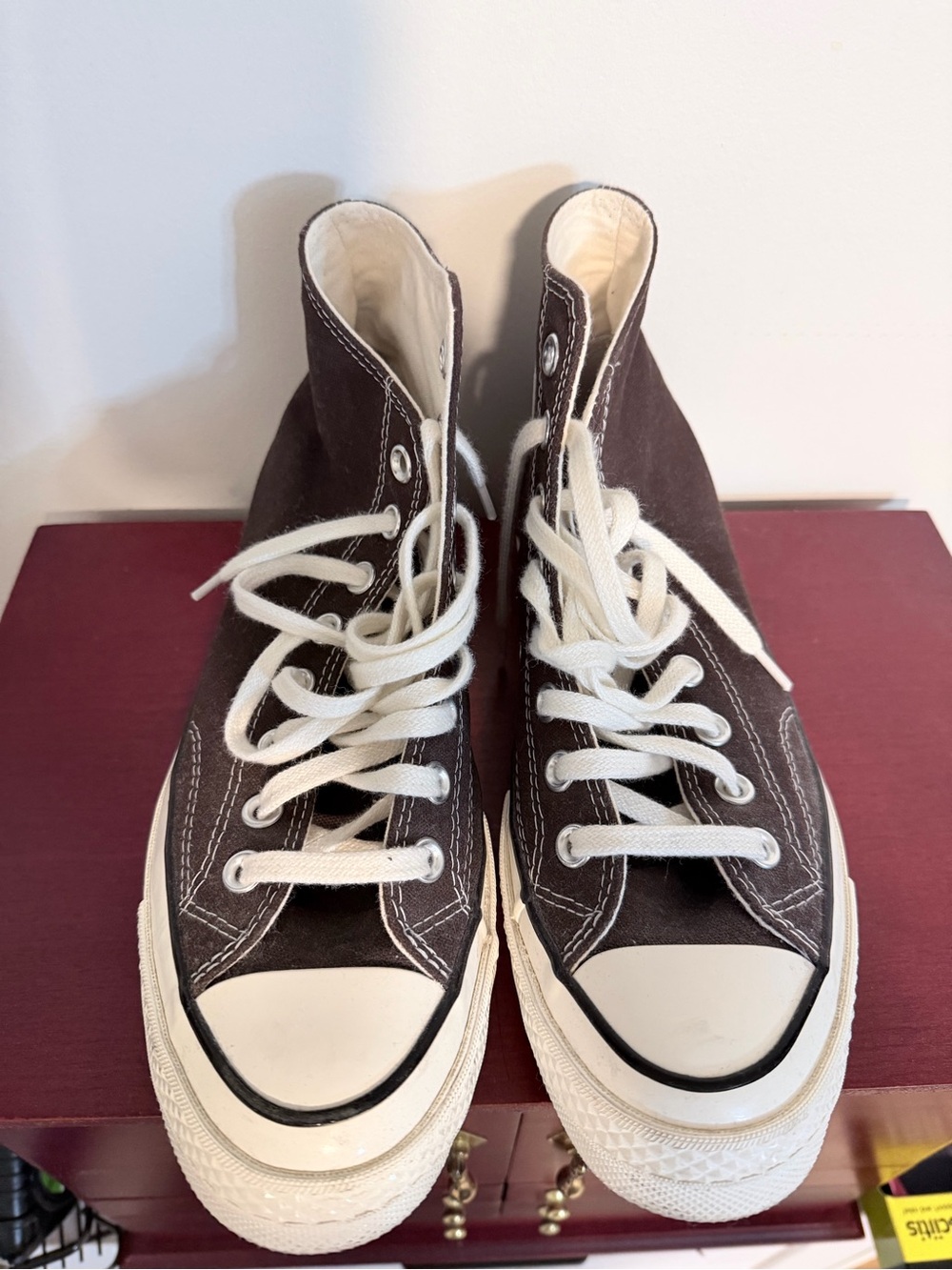 Converse High-Top Canvas Sneakers in Dark Brown with White Accents